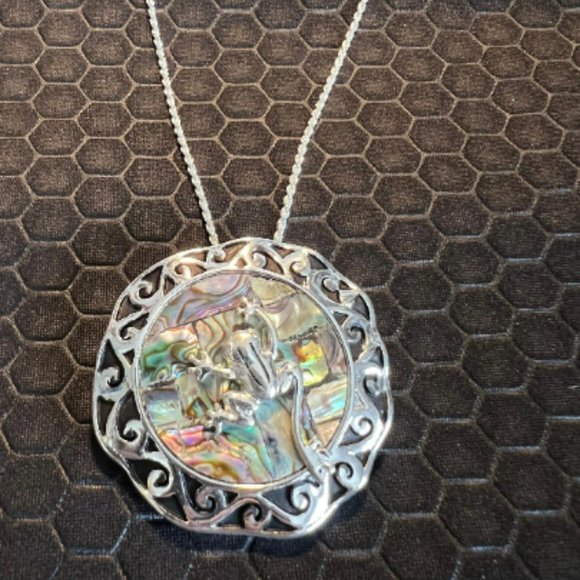 Frog Necklace with Green Abalone Stones 18K White Gold Plated - Picture 1 of 1
